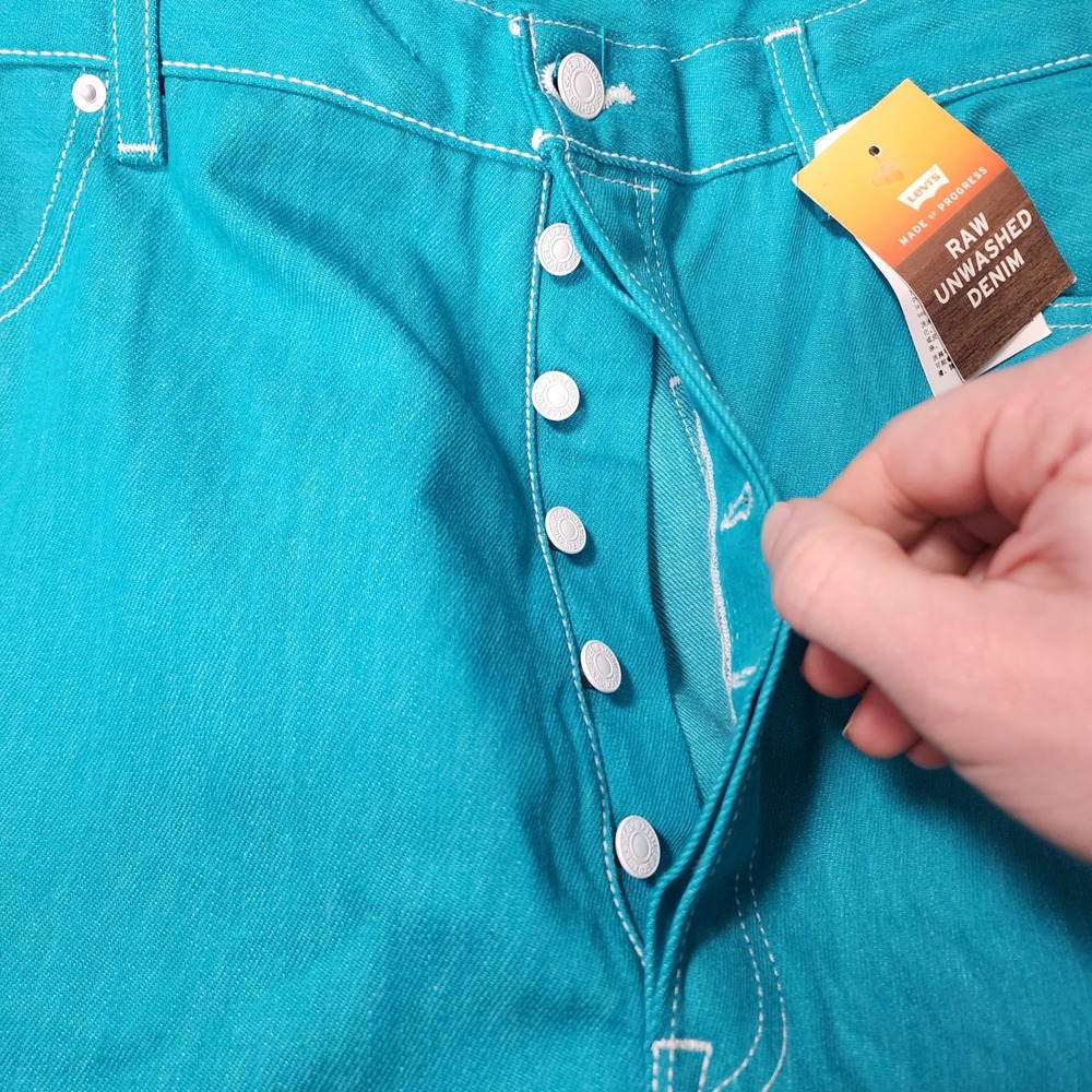 NWT Levi's 501 STF Jeans 42x32 Regular Straight Raw Coral Blue Denim Button Fly - Picture 5 of 12